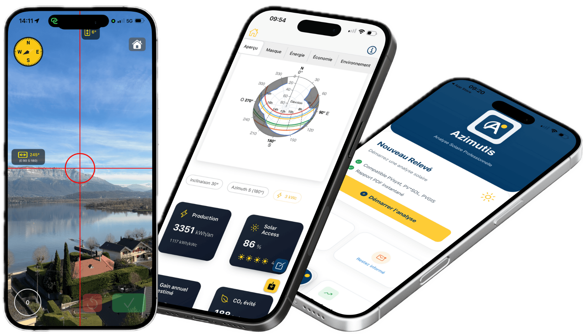 Captures de l’application professionnelle Azimutis sur plusieurs smartphones